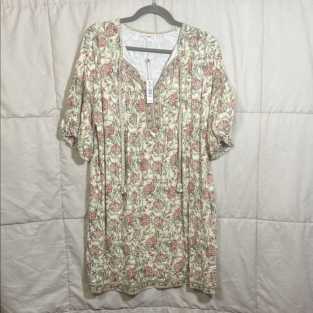 Max Studio Floral Mini Dress - Cream, Green & Tan